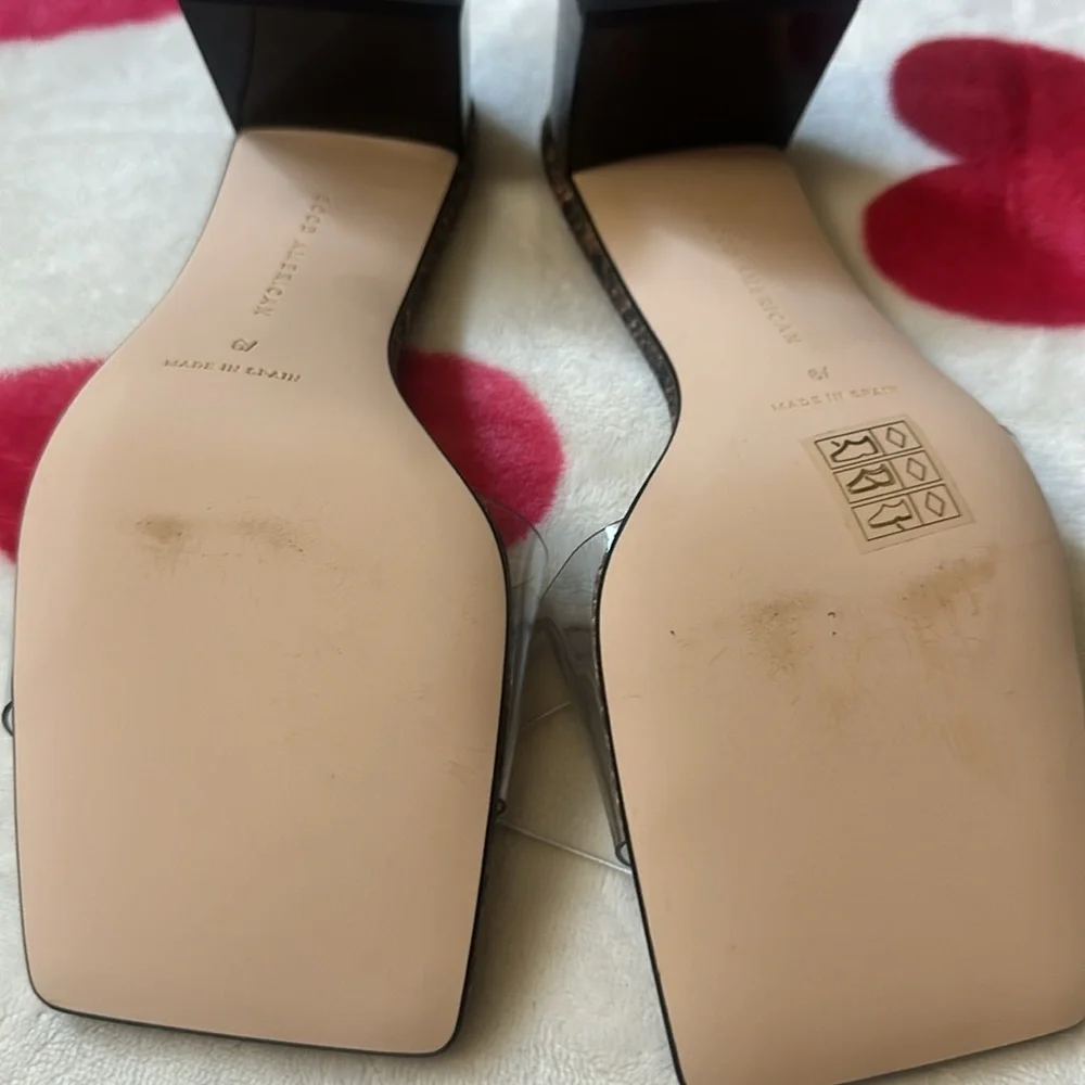 Good American Block Heel Slide Sandal Desert Snake Size 6.5